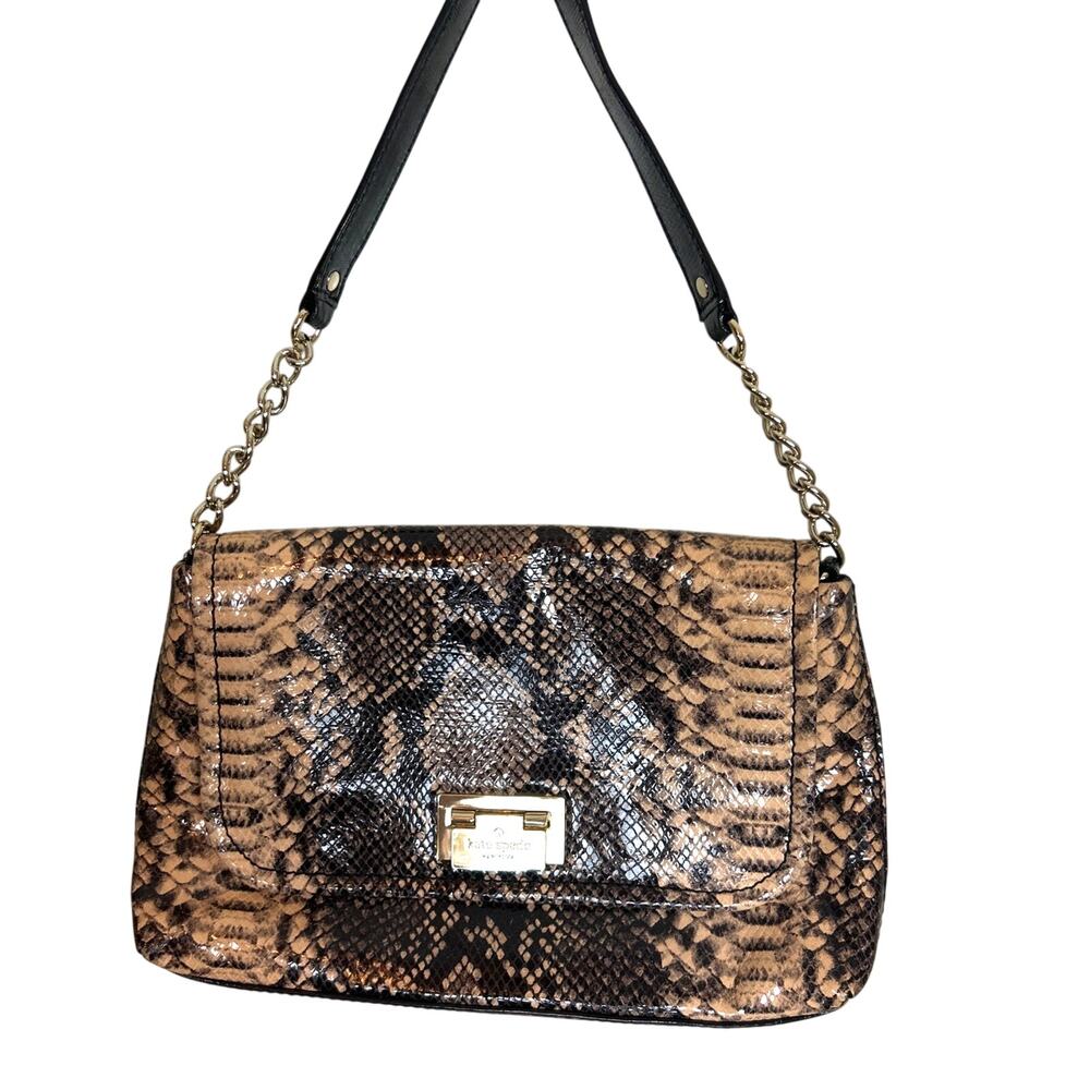 Kate Spade Snakeskin Leather Exotic Shoulder Bag Gold Chain Purse Womens Bag